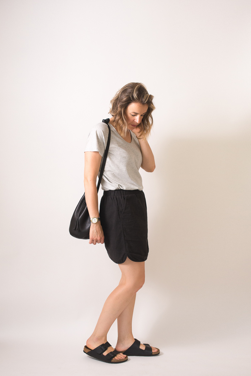 Seasons + Salt Bridge & Burn Cole Skirt, Everlane Micro Stripe