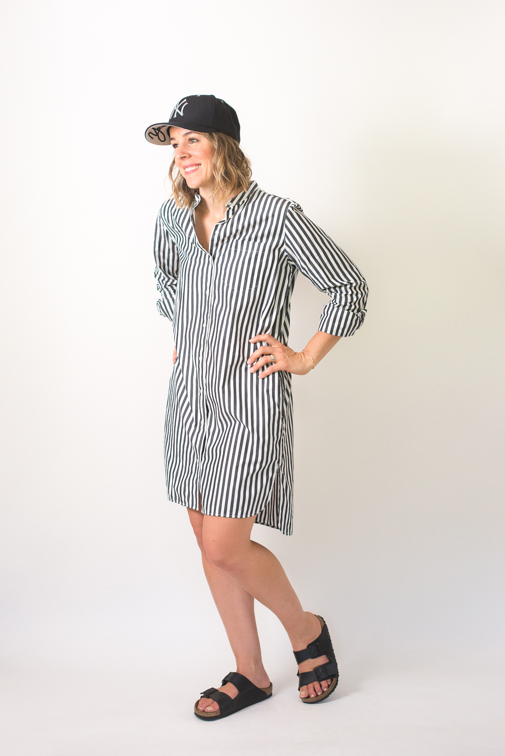 Seasons and Salt Everlane Cotton Poplin Collarless Shirt Dress-5