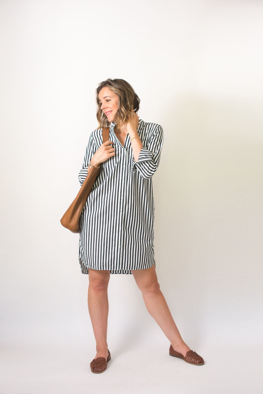 Seasons and Salt Everlane Cotton Poplin Collarless Shirt Dress-9